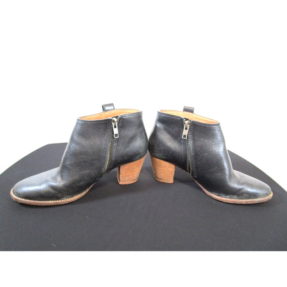 Madewell Black Leather Medium Heel Side Zip Ankle Boots Women Sz 7.5 - Picture 5 of 11